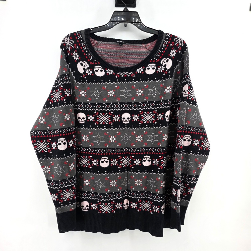 Torrid Skull Fair Isle Cotton Knit Sweater Black Plus Size 3 3XL Halloween